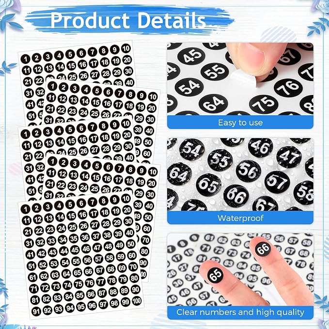 Outus 5000 Pcs 0.4 Inch 1 to 100 Number Stickers Small Number Dot Labels Consecutive Inventory Locker Storage Organizing Removable Stickers for Indoor Outdoor Office Black White