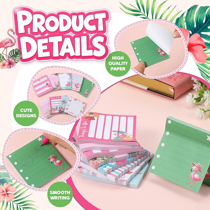 9 Pads Flamingos Sticky Notes, 3x3 Inch Cute Stick Notepads | Adhesive Memo Notes Pad, Coworker Gifts, Office Supplies Decor, Desk Accessories for Students, Teacher, Meeting