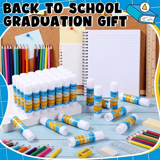 Zubebe 200 Count Glue Stick Bulk, 0.32 oz, 9g, Chic,Classroom Supplies | Washable,ideal for Students Teachers Employees school craft projects, scrapbooking, office stationery, art activities