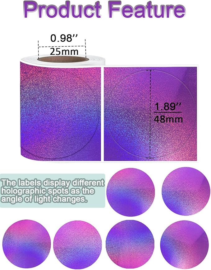 Thermal Labels, Compatible with T50M Pro/M110/M100/M220 Label Maker and Other 4x6 Thermal Printers for Shipping Barcode & Custom Stickers, Holographic Stardust Purple, 2×2 inch