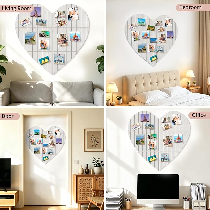 Heart Shaped Felt Bulletin Board 29"x29", 6 Tiles Wall Decor, Beige | Photo Display Memo Board for Office Home, Felt Pin Board with Adhesive Tiles and Pins for Notes, Photos and Artwork