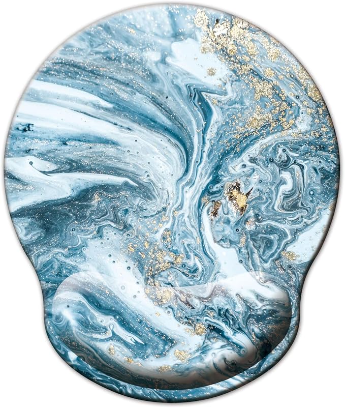 Mouse Pad with Wrist Support, Ergonomic Mouse Pad with Memory Foam Wrist Rest Cushion, Non-Slip Rubber Base Gaming Mice Pad for Home Office Computer Laptop, Blue Marble