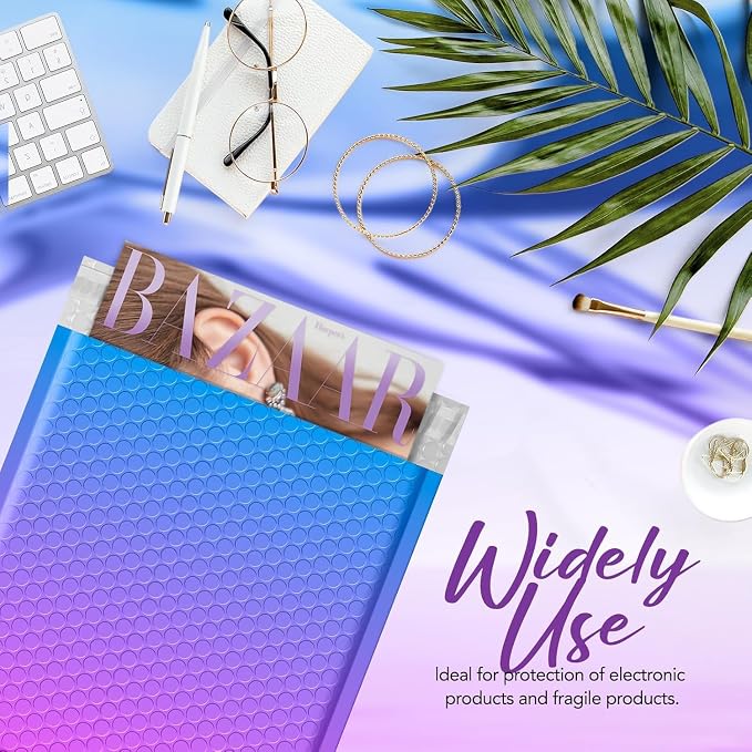 Fuxury Bubble Mailers 8.5x12" 240 Pack Padded Envelopes Usable Size 8.5x11" | Thick Mailing Envelopes Bubble Opaque Padded Mailers Shipping Bags for Mailing Jewelry Makeup Small Business #2 BluePurple