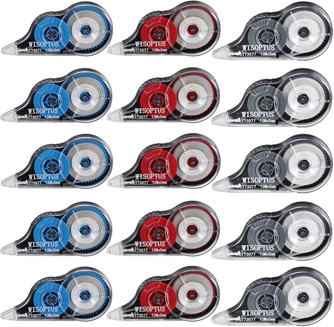 15PCS Correction Tape, 39.37ft Each, Fast, Clean, Opaque and Easy to Use Tear-Resistant Correction Tape Bulk Office or School Supplies, Blue, Red, Gray