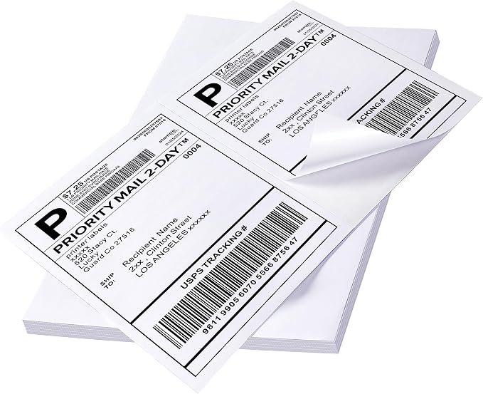 60 Shipping Labels 2 Per Sheet 8.5" x 5.5" Matte Half Sheet Labels Self Adhesive White Shipping Label Paper