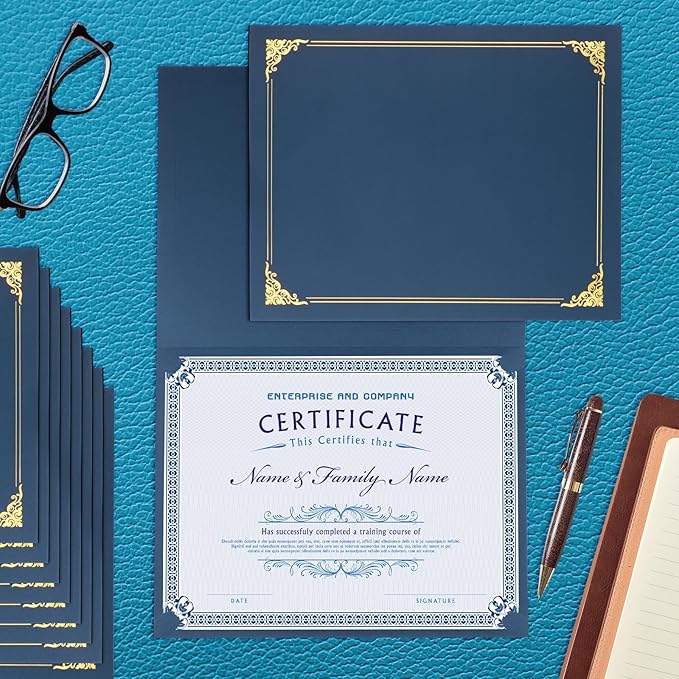 10 Packs Certificate Holders, Navy Blue Certificate Covers, Diploma Holders, Certificate Folders with Gold Foil Border for Letter Size 8.5" x 11" Certificates, Diploma, Documents, Award Cover