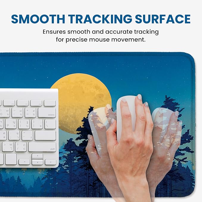 Aesthetic Desk Mat, Cute Moon Birch Desk Pad Protector for Work & Decor, 35.4" x 15.7", Pretty Non-Slip Extended Mouse Pad for Office or Home