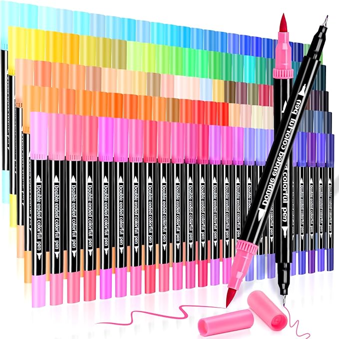 120 Colors Dual Markers Brush Pens, Art Markers Colored Pens for Adult Coloring Books, Brush and Fine Point Dual Tip Artist Colored Marker Set