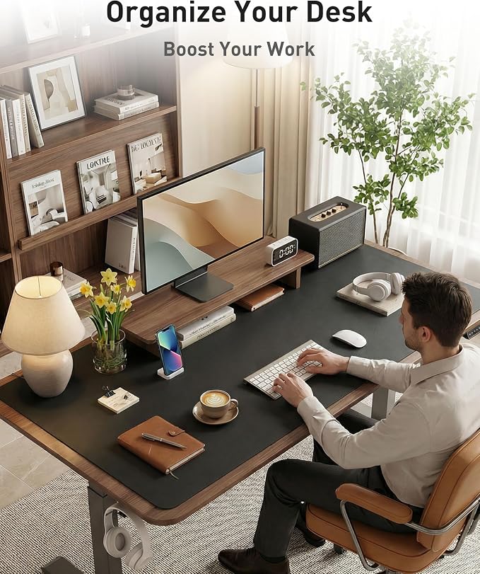 Aothia Faux Leather Desk Mat - Large Mouse Pad, Non-Slip PU Leather Blotter, Waterproof Writing Surface for Office and Home (Black, 42" x 17")