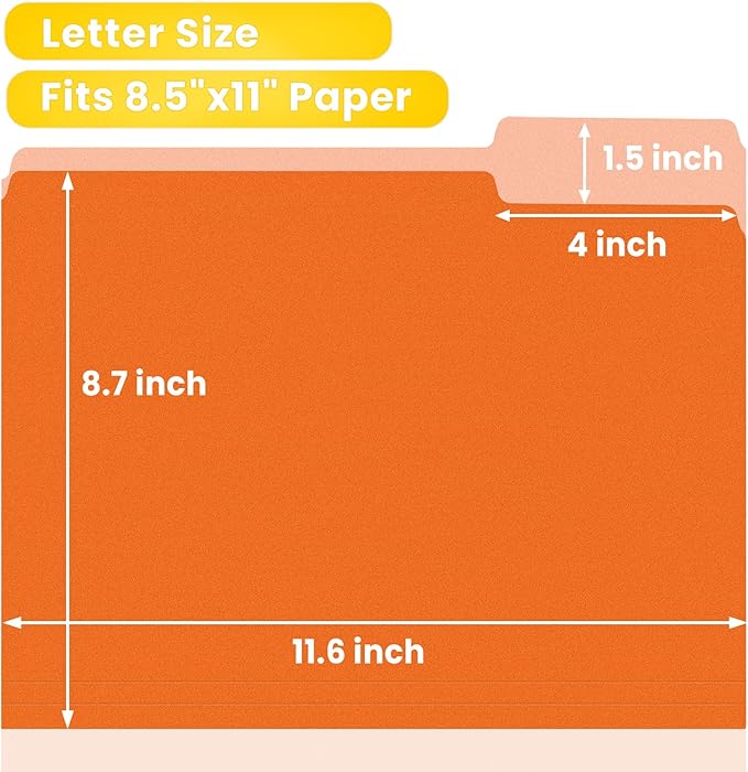 SUNEE File Folders, 120 Pack Manilla Folders 8.5 x 11, 1/3 Cut Tab for Easy Labeling and Organization, Durable Standard Paper for Home, Office, School Filing, Orange
