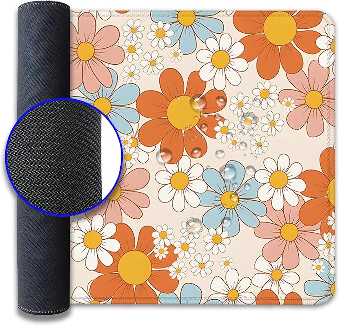 Vintage Floral Mouse Pad Daisy Desk Pad,Retro Flower Mouse Mat,Floral Desk Mat Mouse Mat for Desk,Keyboard and Mouse Pads,Gaming Mouse Pad Mousepad for Computer Office Home Work