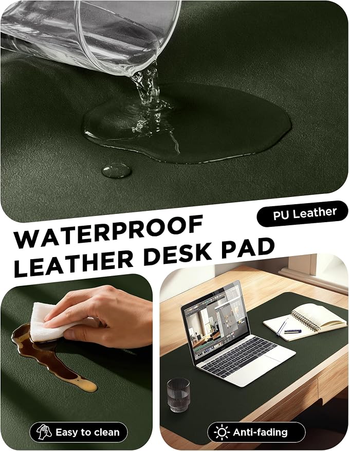 YSAGi 47.2" x 24" Large PU Leather Desk Mat for Keyboard and Mouse - Waterproof Non-Slip Desk Pad Protector for Office, Home, Writing Desk, Olive Green