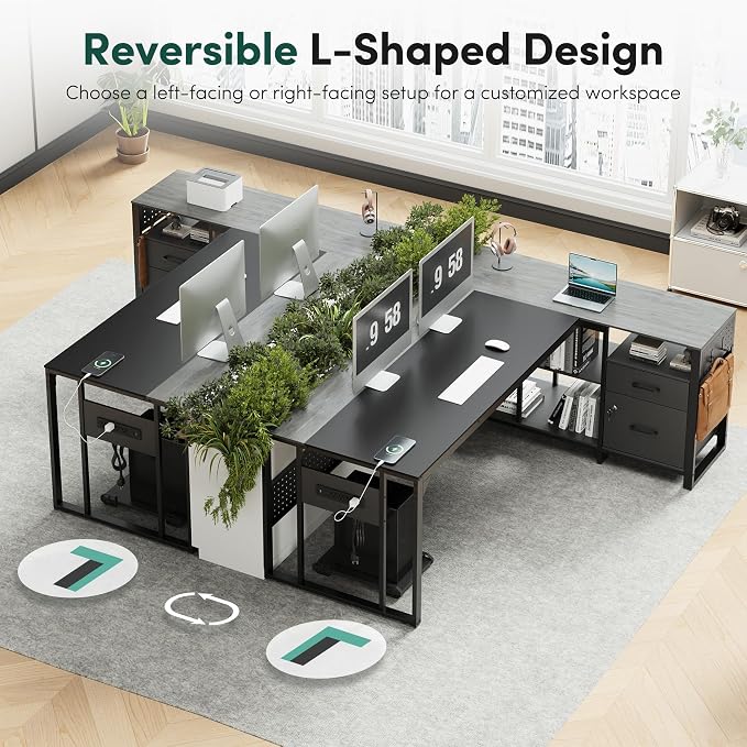 MALOL 70.3" L-Shaped Office Desk, Reversible L-Shaped Computer Desk with Power Outlet, Large Executive Desk with Locked File Drawers & Storage Shelves, Pegboard, Mobile CPU Stand, Modern Corner Desk