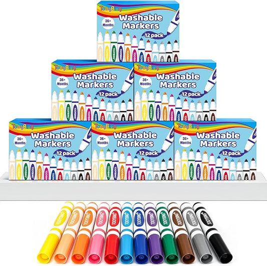 Washable Markers Bulk (72 Count, 6 Box), Broad Line Markers for Kids with Conical Tip, Assorted Colors, Drawing Essentials for School Classroom, Student Must Have for Coloring Book, Art Craft Supplies