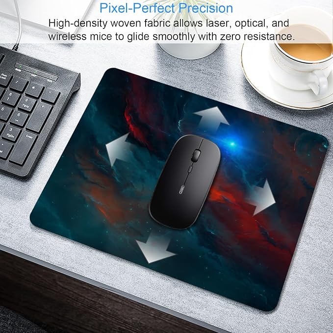 Purple Galaxy Mouse Pad, 9.5"x7.9" Non-Slip Computer Laptop Pad | Personalized mousepad with cosmic moon night print. Premium smooth fabric surface, 3mm cushion & rubber base.