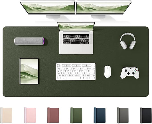 YSAGi 55" x 24" Large PU Leather Desk Mat for Keyboard and Mouse - Waterproof Non-Slip Desk Pad Protector for Office, Home, Writing Desk, Olive Green