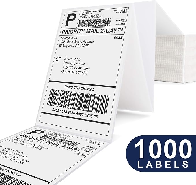 POLONO 4x6 Thermal Labels Fanfold, 1000 Shipping Labels for Label Printer | Commercial Grade, No BPA or BPS, Print Clear and Sharp, Direct Thermal Shipping Labels Compatible with Thermal Printer