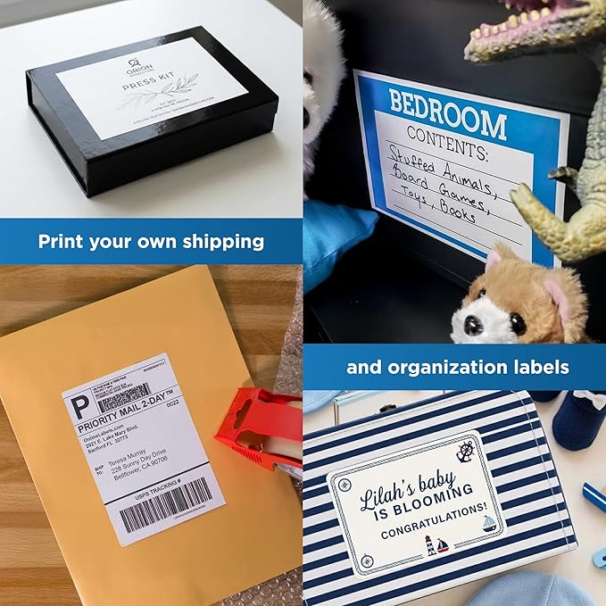 8.5 x 5.5 Half-Sheet Shipping Labels - Permanent, White Matte - for FBA, FedEx, UPS - Pack of 200 Labels, 100 Sheets - Inkjet/Laser Printers - Online Labels