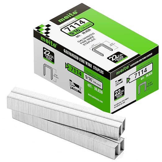 meite 22 Gauge 71 Series 3/8" Crown Wide 9/16" Leg Length Galvanized Staples for Upholstery Stapler 10,020 PCS/Box (1 Box)