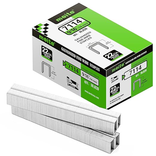 meite 22 Gauge 71 Series 3/8" Crown Wide 9/16" Leg Length Galvanized Staples for Upholstery Stapler 10,020 PCS/Box (1 Box)