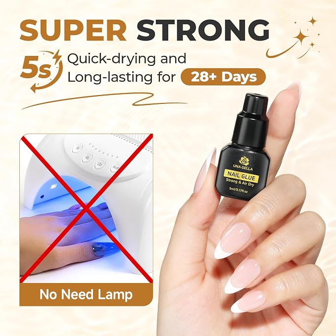 UNA GELLA Super Strong Nail Glue for Press Ons Fast Drying (5ML*3PCS) | No U/V Light Needed Press On Nail Glue Salon Quality, with Opener for Drip Use Home DIY, Portable for Daily