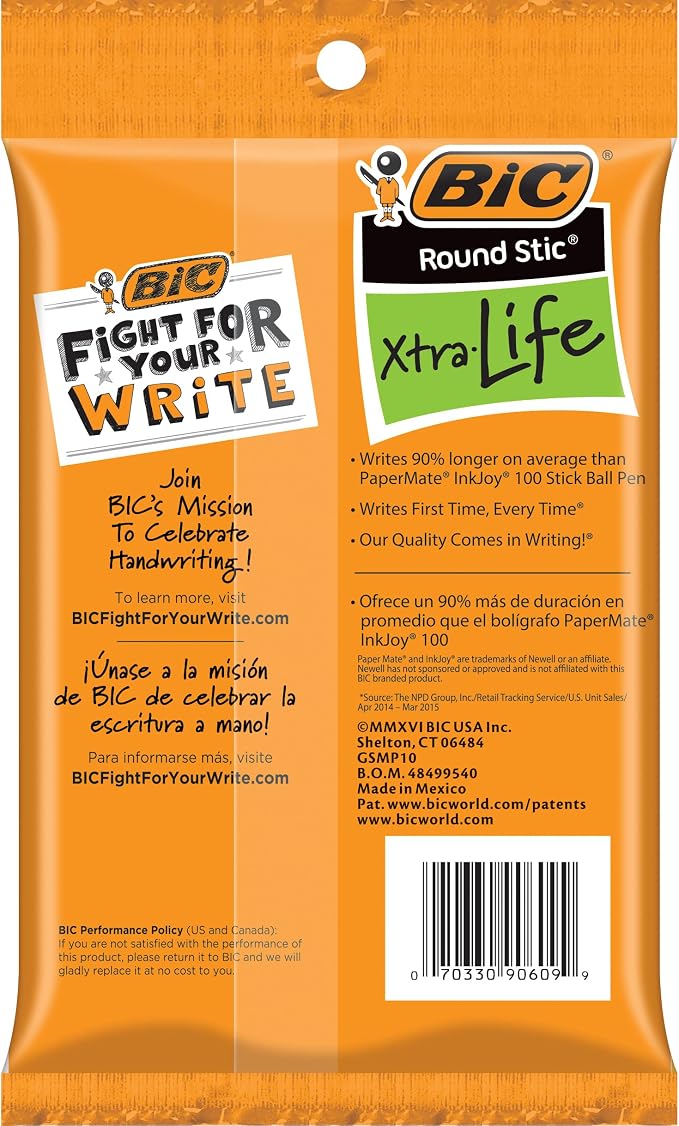 BIC Round Stic Xtra Life Red Ballpoint_Pens, Medium Point (1.0mm) Bulk_Pens, Flexible Round Barrel for Writing Comfort, No. 1 Selling Ballpoint Pens, 10 Count (Pack of 2)