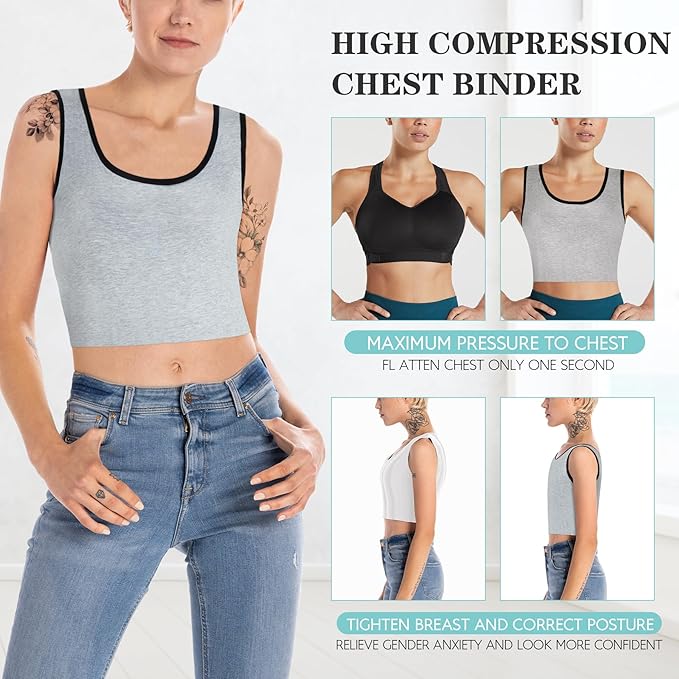 LODAY Women Transgender Tomboy FTM Elastic Chest Binder Bra Pullover Tank Top