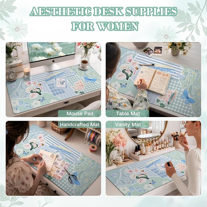 iCasso Floral Computer Mouse Pad, Desk Mat for Desktop | Keyboard and Mouse Pad, Non-Slip Mousepad with Smooth Surface, Cute Desk Accessories for Home Office Dorm