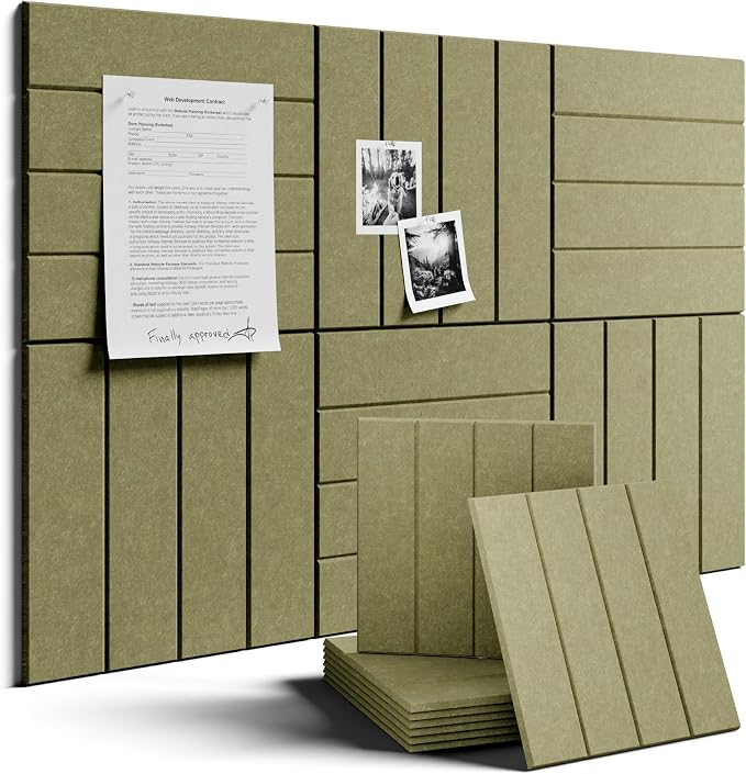 Fluxynara Felt Bulletin Board & Cork Board Alternative, Olive Green | 36" x 24" Pin board, Removable Adhesive Tabs, Easy Install Without Wall Damage, For Home Office Decor