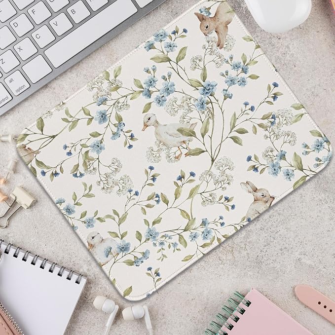 Chinoiserie Mouse Pad Floral Animal Small Mousepad, Blue Chinoiserie Desk Mat Cute Duck Mouse Pad for Computers Aesthetic Cottagecore Gifts for Women Girls 11.8x9.8