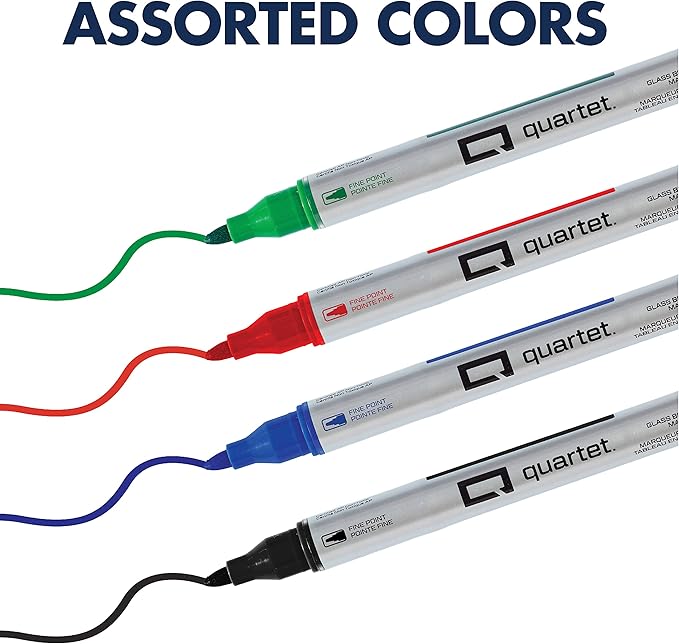 Quartet Glass Board Dry Erase Markers, Premium, Fine Tip, Assorted Colors, 4 Pack (79555)