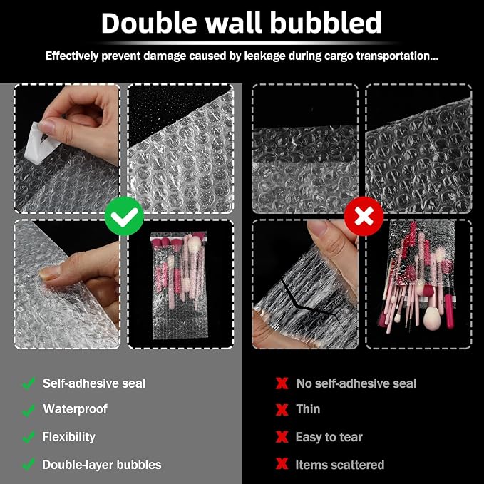 Frienda 300 Pcs Self Adhesive Bubble Bags Packing Pouches, Mixed Sizes | Double Wall Clear Protective Wrap, Shockproof for Small Business Shipping Packaging, Cushioned Fragile Items Protection