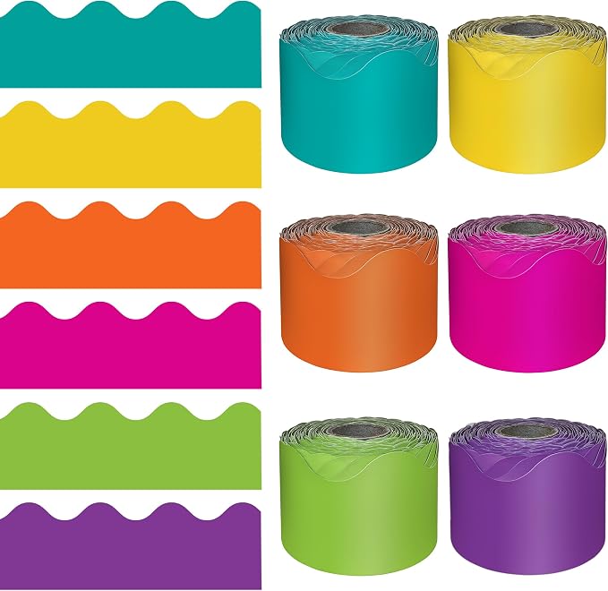 Carson Dellosa Colorful Bulletin Board Border Sets for Classrooms, 6 Pack | Orange, Yellow, Green, Teal, Purple, Hot Pink Bright Classroom Décor, School, Cork or Whiteboard, Wall Decoration