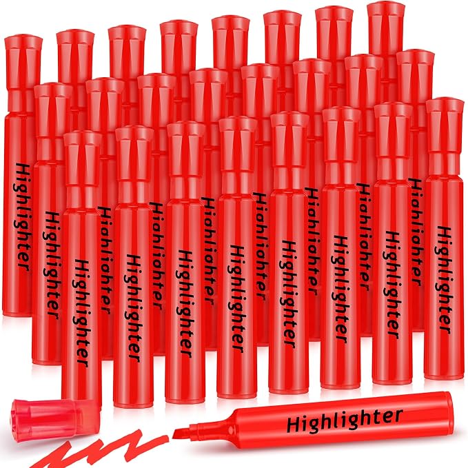 Qilery 24 Pack Tank Style Highlighters Christmas Chisel Tip Highlighters Bulk Colored Markers for Xmas Gifts Adult Coloring, Home Office Supplies(Red)