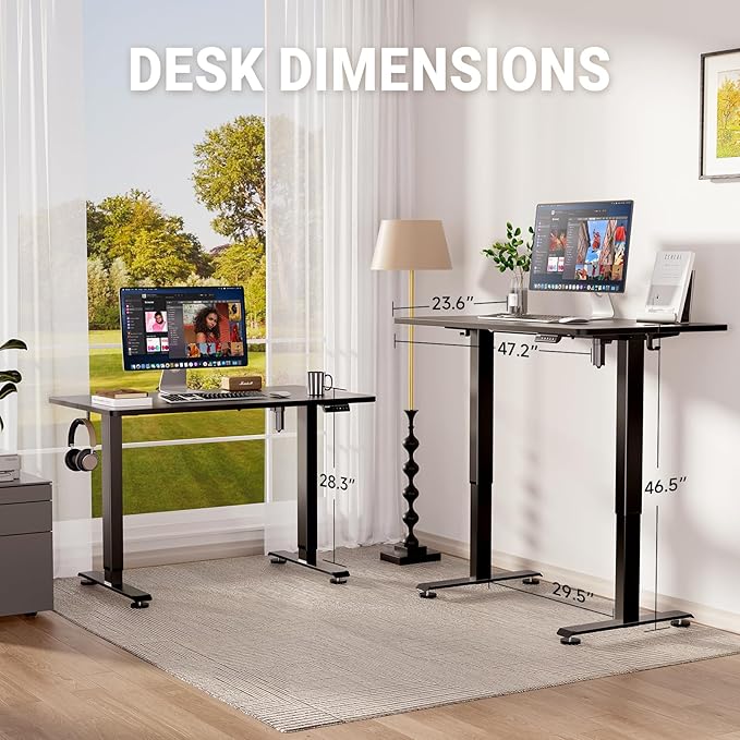 Veken 47.2 Inch Large Electric Standing Desk, Gaming Table, Black | Height Adjustable Sit Stand Up Computer Tables for Home Office, Study , Writing, Suit students, employees and group work