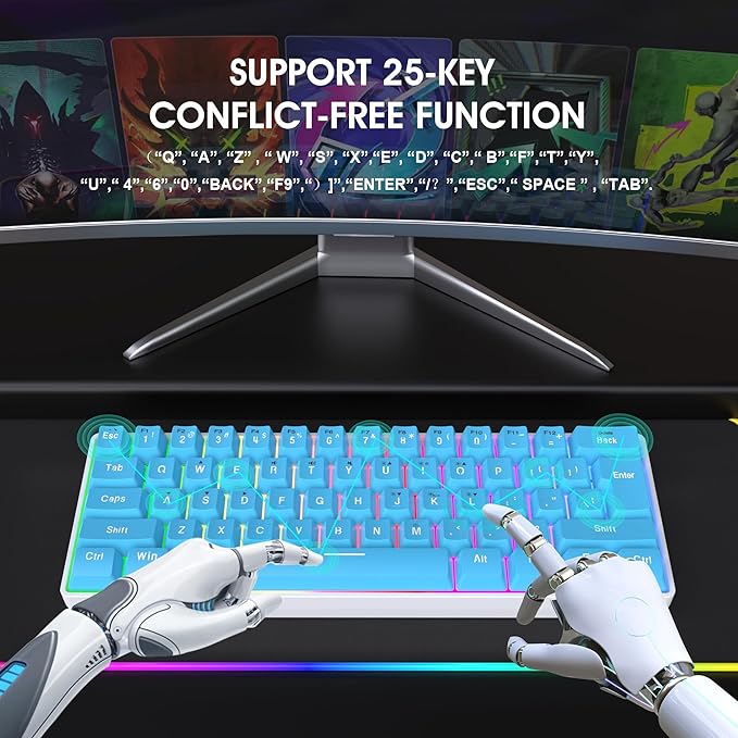 Snpurdiri 60% Wired Gaming Keyboard, Small Ultra-Compact 61 Keys RGB Backlit 60 Percent Gaming Keyboard for PC/Mac Gamer, Typist, Travel, Easy to Carry on Business Trip (Blue)