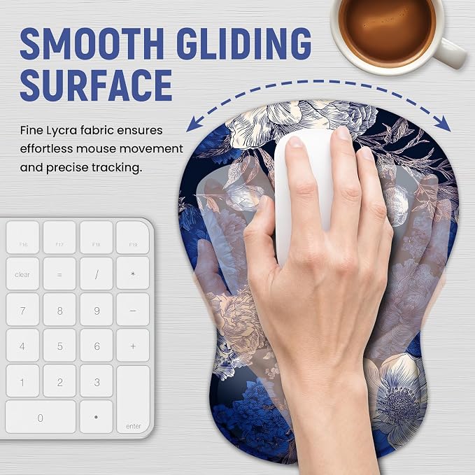 Ergonomic Mouse Pad with Wrist Rest, Gel Wrist Support, Indigo | 10.2 x 7.6 in Mouse Pad with Smooth Fabric Surface and Non-Slip Rubber Base for Office, Home, Study, and Gaming