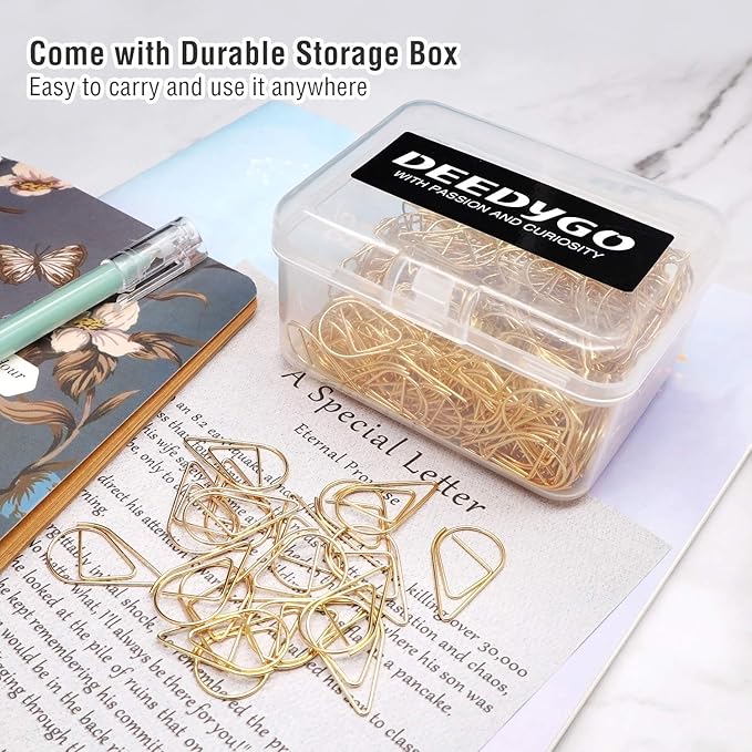 DEEDYGO 250 Pieces Gold Cute Paper Clips Teardrop Stainless Steel Drop-Shaped Paper Clips for Office School Supplies Wedding Invitations Crafts Scrapbooking Bookmarks Women Planners (1 inch)