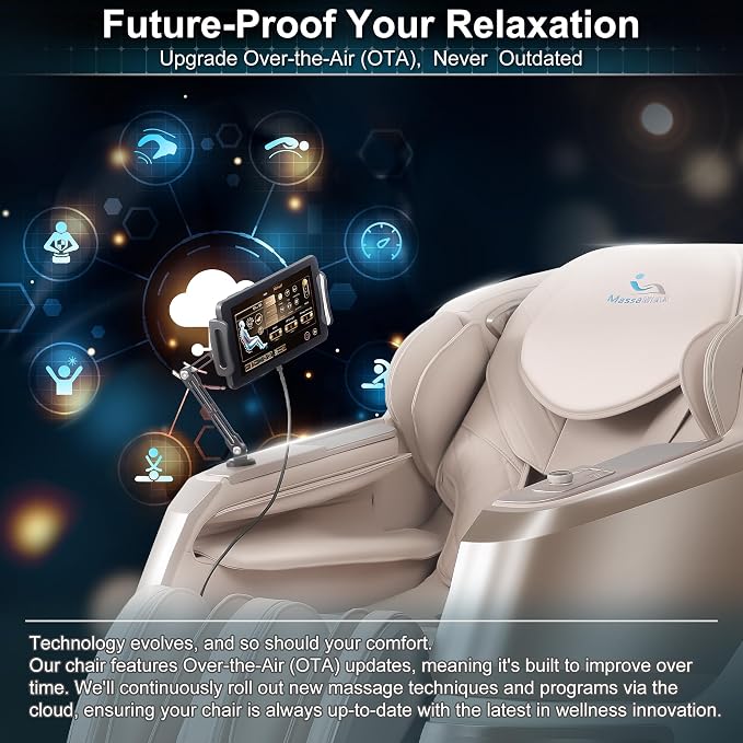 MT339 4D Massage Chair, Full Body Recliner, OTA Update, Golden | Yoga stretch, 22+5 modes, body scan, app and AI Voice Control, auto footrest, 166° zero gravity and heat for daily comfort.