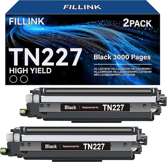 TN227 for Brother TN227 TN-227BK TN223 Toner Cartridge Used with MFC-L3770CDW HL-L3270CDW HL-L3290CDW HL-L3230CDN HL-L3210CW MFC-L3710CDW HL-L3230CDW MFC-L3750CDW Printer- 2PK High Yield