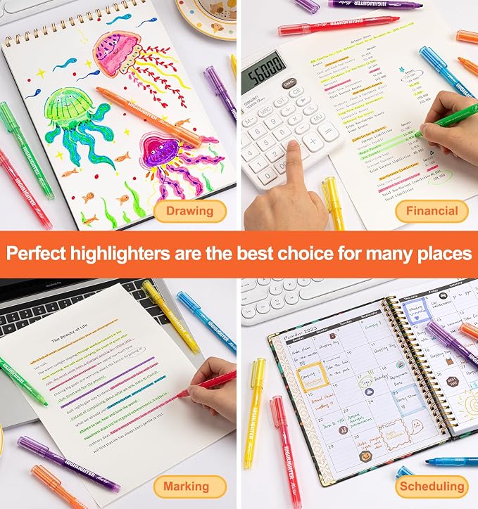 6 Pack Highlighters with Visible Ink Window, Highlighters Assorted Colors | Classic Colors Liquid Highlighter, Chisel Tip for Note Taking, School Supplies, Cute Office Supplies