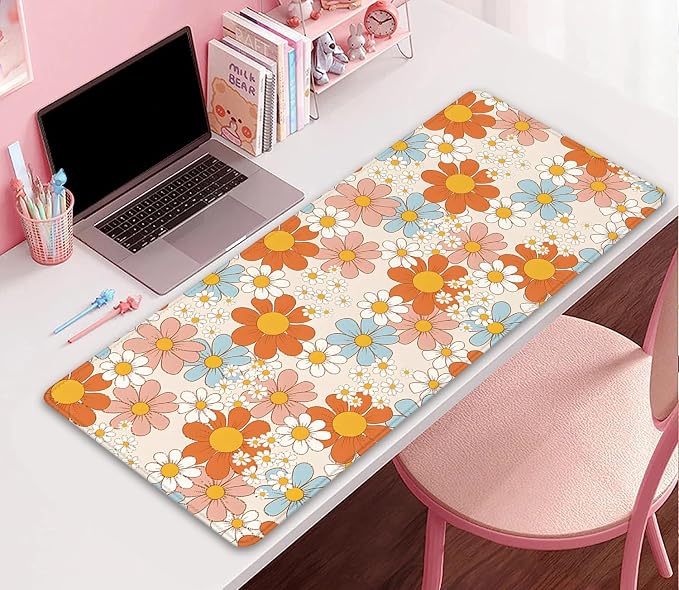 Vintage Floral Mouse Pad Daisy Desk Pad,Retro Flower Mouse Mat,Floral Desk Mat Mouse Mat for Desk,Keyboard and Mouse Pads,Gaming Mouse Pad Mousepad for Computer Office Home Work