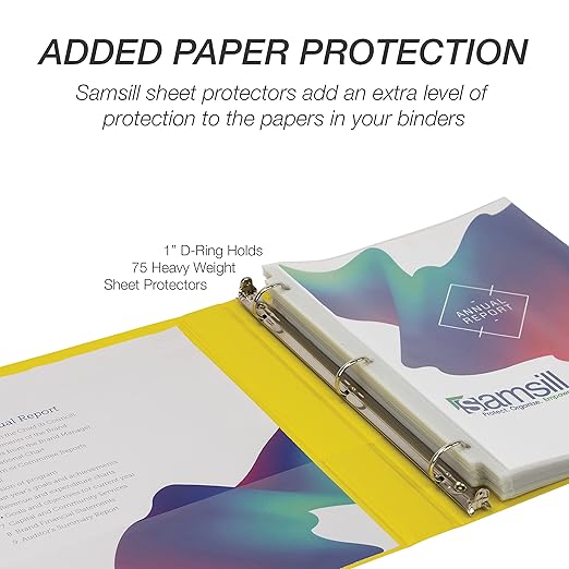 Samsill Durable 1 inch 3 Ring Binder, D Ring Binder, 100% Recycled Chipboard, Yellow, 4 Pack