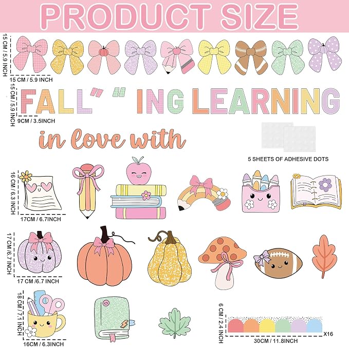 Pastel Fall Thanksgiving Bulletin Board Decorations Set Falling in Love with Learning Classroom Decor Maple Leaves Pumpkin Paper Cutouts for First Day of School Office Harvest Chalkboard Wall Supplie