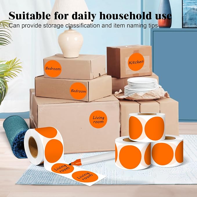 PARLAIM 2 Inch Round Adhesive Color-Code Dot Stickers,4Rolls/2000 per Rolls dots Label Dispenser Box, Circle Stickers Label Inch Coding Labels (Orange)