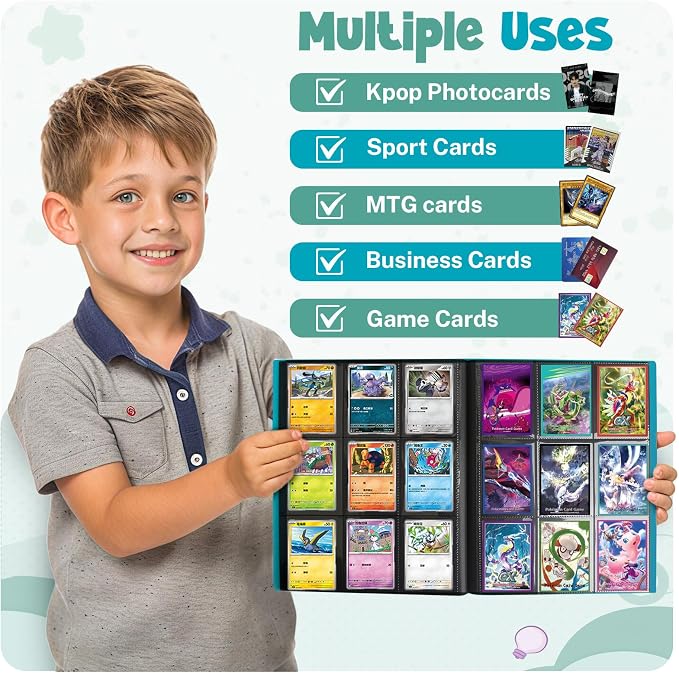 Card Binder, 9 Pocket Trading Card Album Folder,20 Pages, 360 Card Capacity Sports Card Binder, Premium Card Binders Compatible with MTG, TCG, Baseball Cards (Lake Blue)