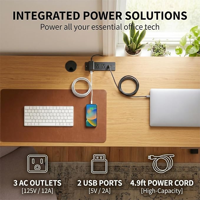 FURSUN 58" Home Office Desk with Power Outlet & File Cabinet, Modern Fluted Executive Desk with 3 Storage Drawers, Large Computer Workstation for Study & Bedroom, Natural Oak