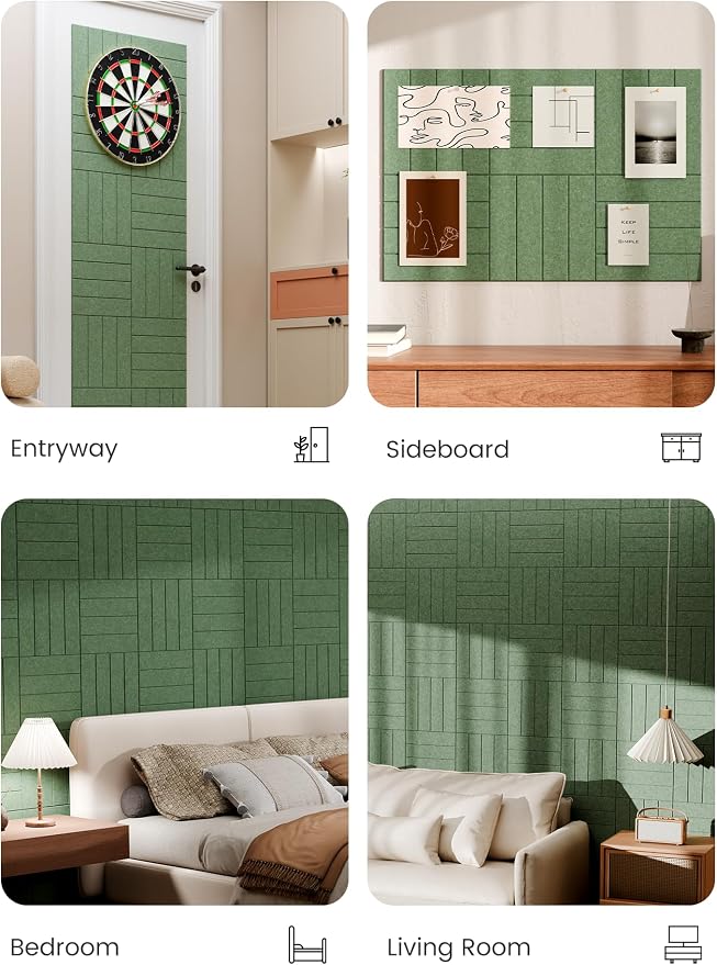 Bumusty 36"x 24" Large Felt Bulletin Board Tiles, Moss Green | 6-Pack Cork Board Alternative, Wall Decor, 30 Pushpins, 30 Adhesive Tabs, Vision Board, Office, Classroom, Home, Dorm