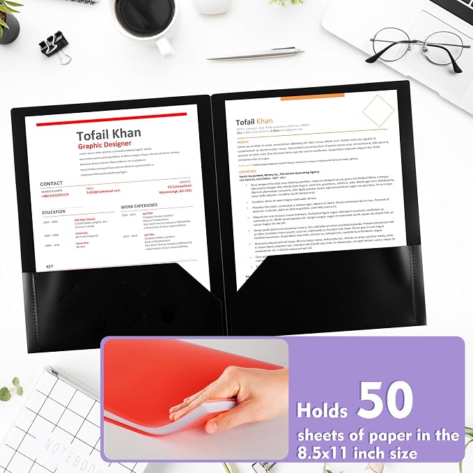 pmybupo 25 Pack Black 2 Pocket Folders,Heavy Duty Plastic Folders for Letter Size Paper,Heavy Duty Poly,Long Lasting,Includes Labels.