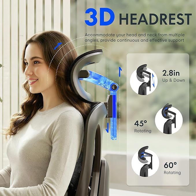 FLEXISPOT ErgoX Premium Ergonomic Office Chair with Footrest- Adjustable 3D Armrests, Dynamic Lumbar Support, Recline & Tilt Function, Mesh Seat, for Home & Office Use,Blue Foam